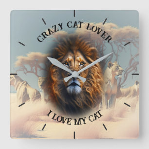 "CRAZY CAT LOVER" Square Personalized Wall Clock