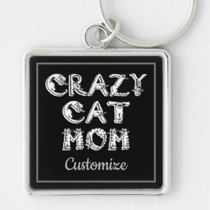 Crazy Cat Mom White Logo Key Chain