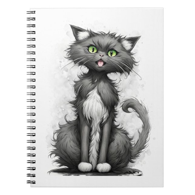 Crazy Cat On White Notebook (Front)