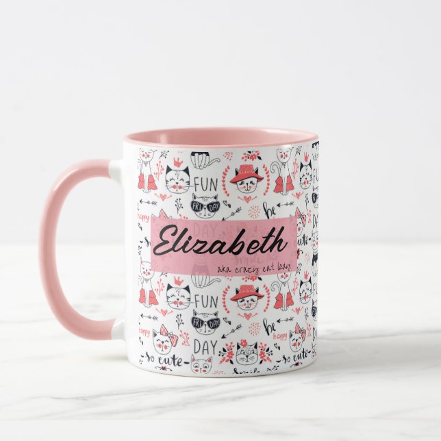 Crazy Chat Lady Nom Personnalisé Cat Mug Cadeau Po (Gauche)