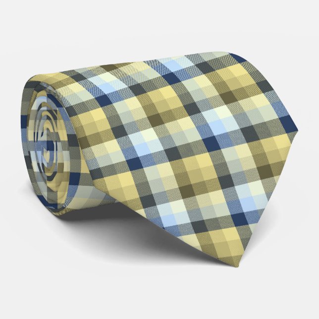 Crazy Check Plaid Khaki and Navy Two-Sided Tie (Rolled)