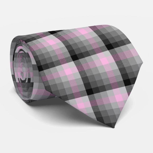 Crazy Check Plaid Pink and Black Two-Sided Tie (Rolled)