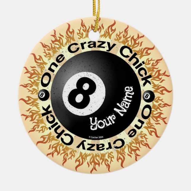 Crazy Chick Eightball  Ceramic Ornament (Front)