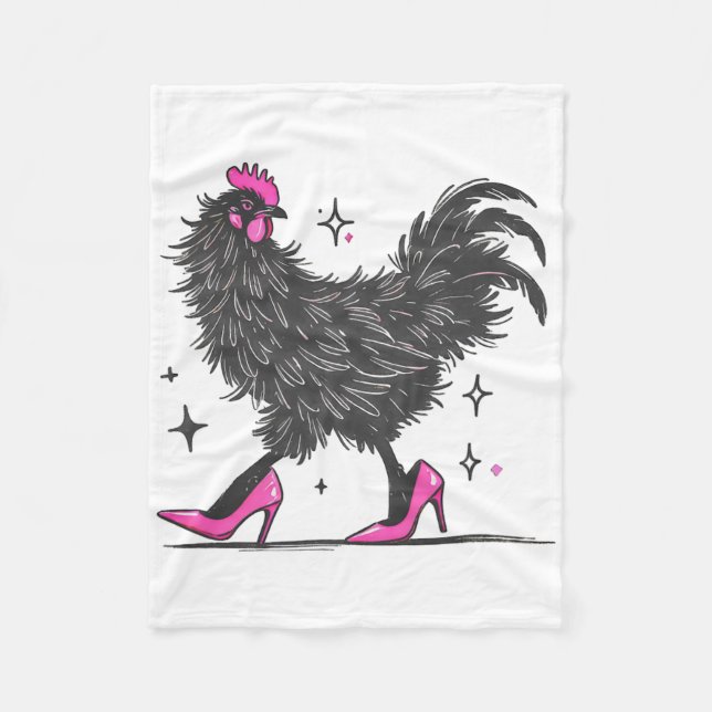 Crazy Chicken In Pink Heels Colour  Fleece Blanket (Front)