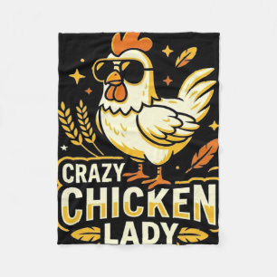 Crazy Chicken Lady Cool Chicken Sungles Retro _1  Fleece Blanket