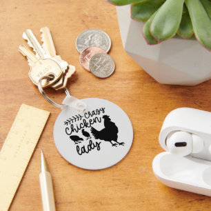 crazy chicken lady word art keychain