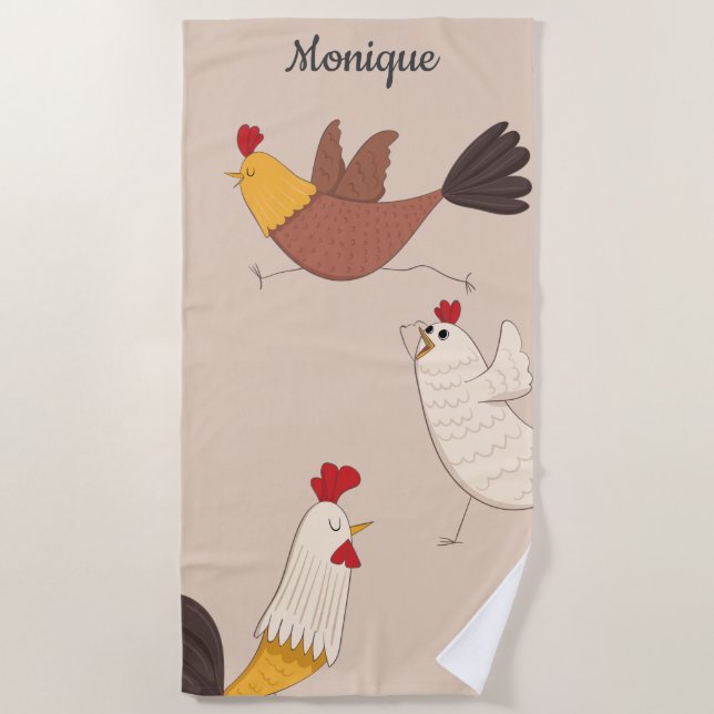 crazy chickens modern farmhouse monogram beach towel (Front)