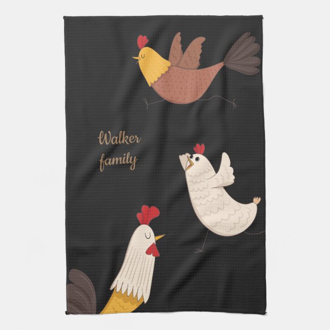 crazy chickens modern farmhouse monogram kitchen t towel (Vertical)