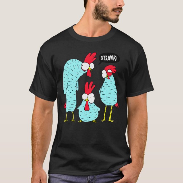 Crazy Chickens Three Chicken Farmer Graphic T-Shirt (Front)