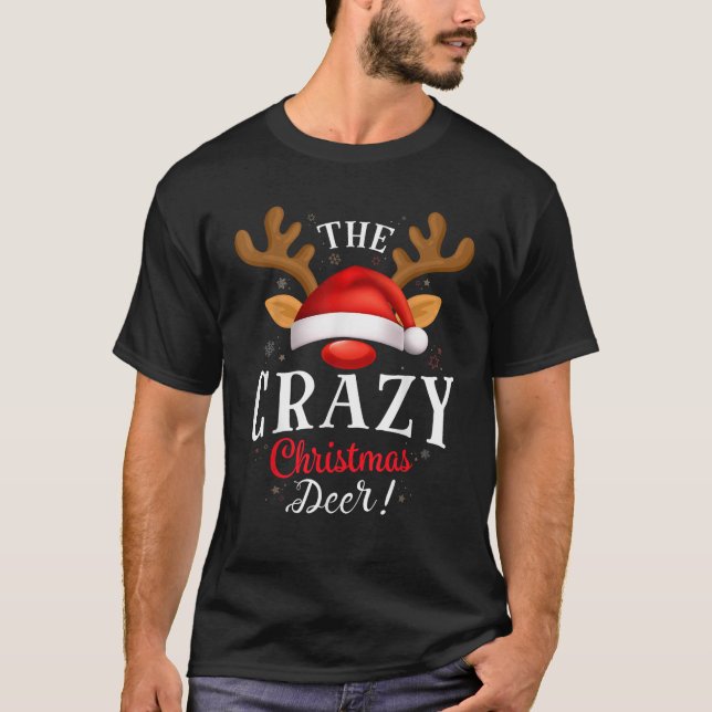Crazy Christmas Deer PJS Xmas Family Matching  T-Shirt (Front)
