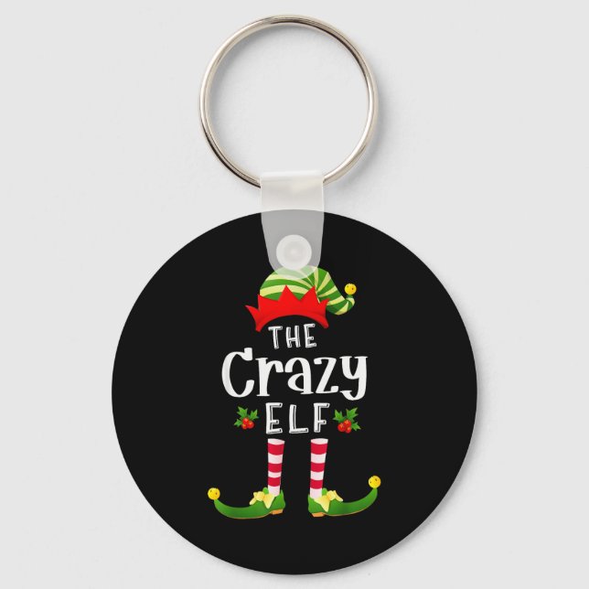 Crazy Christmas Elf Matching Pajama X-mas Party  Keychain (Front)