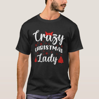 Crazy Christmas Lady Buffalo Plaid Red  Xmas T-Shirt