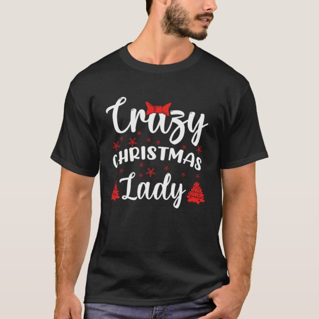 Crazy Christmas Lady Buffalo Plaid Red  Xmas T-Shirt (Front)