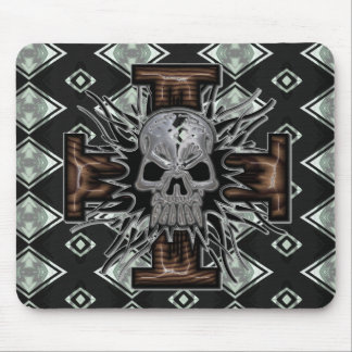 Crazy Chrome Skull with Wooden 3D Beveled Cross al Mouse Pad