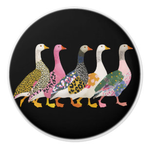 Crazy Colourful Geese Ceramic Knob