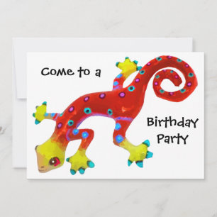 Crazy Colourful Lizard Birthday Party Invitation