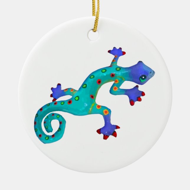 Crazy Colourful Lizard Ceramic Ornament (Front)