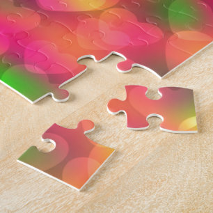 Crazy Colours Hearts Bokeh JIGSAW PUZZLE