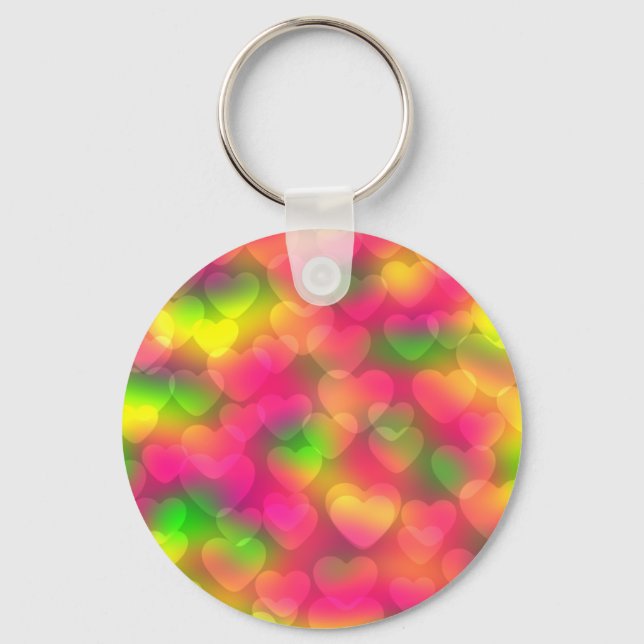 Crazy Colours Hearts Bokeh KEYCHAIN (Front)