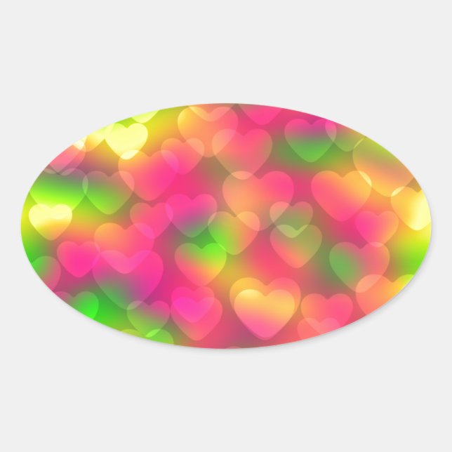 Crazy Colours Hearts Bokeh OVAL STICKERS (Front)