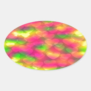 Crazy Colours Hearts Bokeh OVAL STICKERS