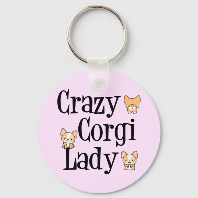 Crazy Corgi Lady Keychain (Front)