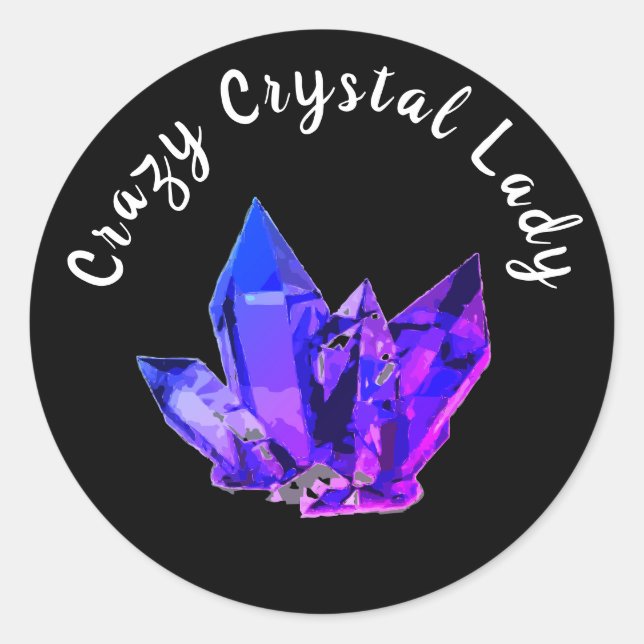 Crazy Crystal Lady Black Classic Round Sticker (Front)
