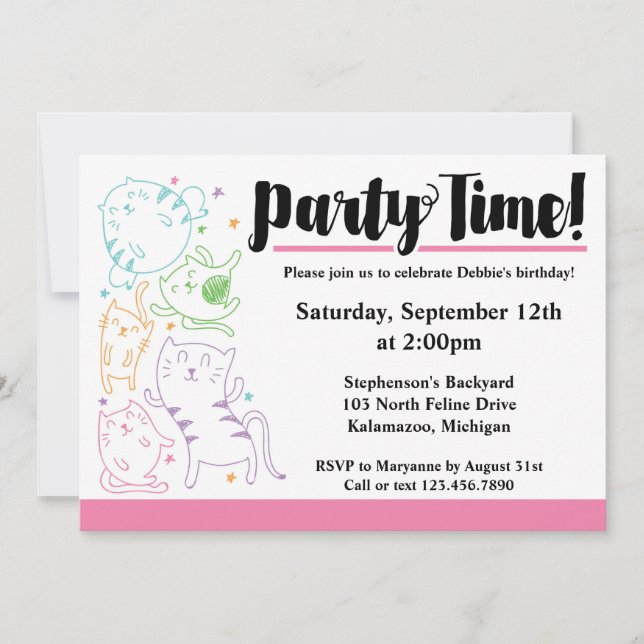 Crazy Cute Cats Anniversaire Fête Invitation perso (Devant)