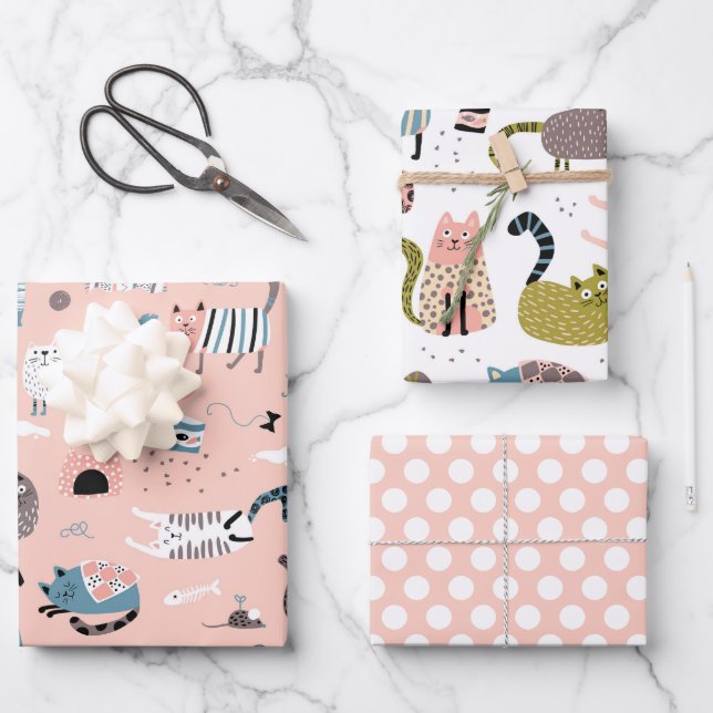 Crazy Cute Cats Enveloppement Papier Set de 3 (Recto)