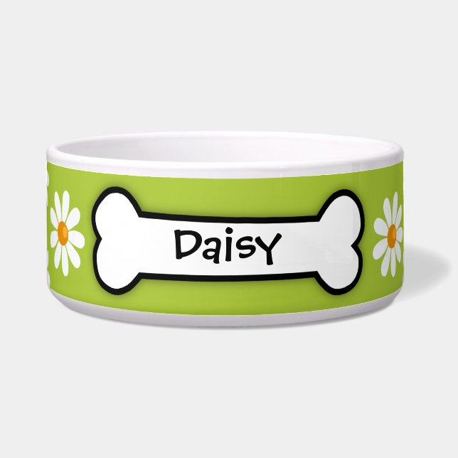 Crazy Daisy Personalized Dog  Bowl - Green (Front)