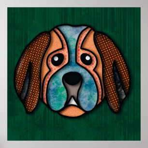 Crazy dog face with colourful, abstract patterns Poster
