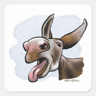 Crazy Donkey Cartoon Square Sticker