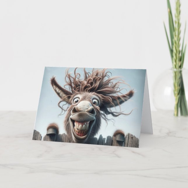 Crazy Donkey On a Fence For Birthday Card (Front)