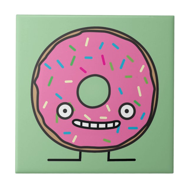 Crazy Doughnut with Sprinkles pink icing sweet Tile (Front)