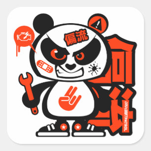 Crazy Drift Patrol - Aggressive Panda (red) Square Sticker