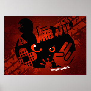 Crazy Drift Patrol - Aggressive Panda Silhouette Poster