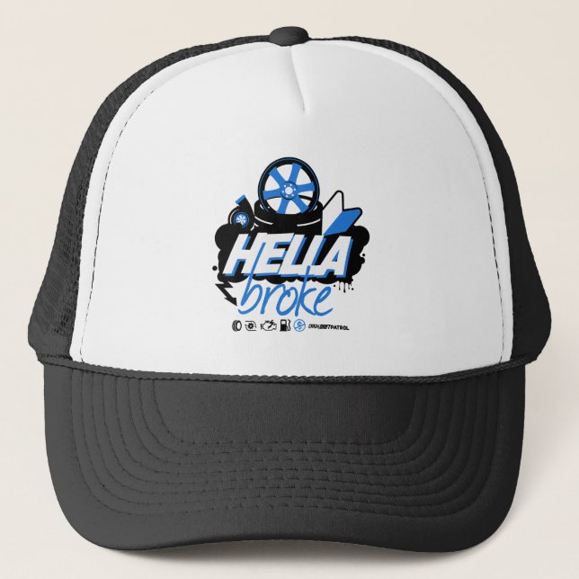 Crazy Drift Patrol - Hella Broke (blue) Trucker Hat (Front)