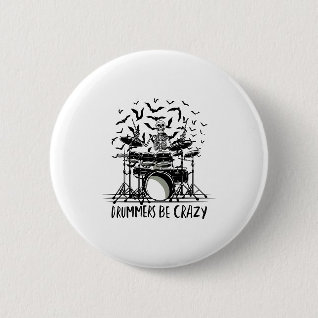 Crazy Drummer Skeleton Design 2 Inch Round Button (Front)