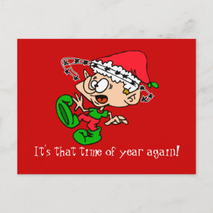 Crazy Elf with Customizable Text Area Holiday Postcard