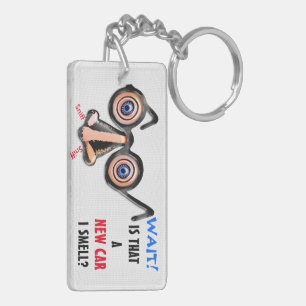 Crazy Eyes Nose Glasses Smells New Car  Keychain