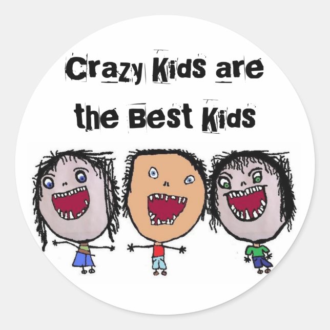 Crazy Face Cartoon Kids Classic Round Sticker (Front)