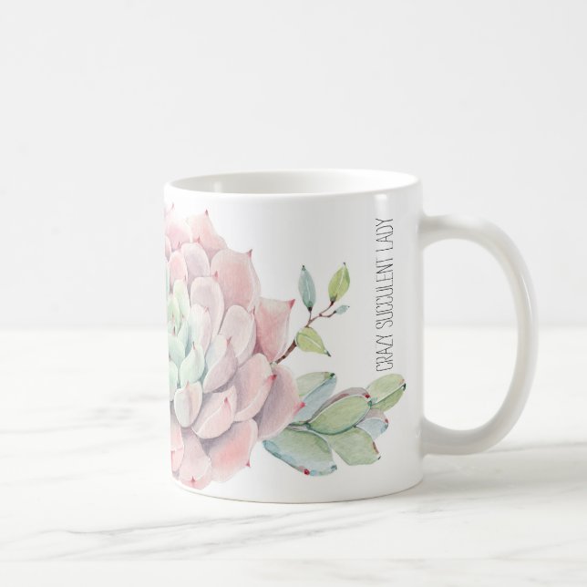 Crazy femme succulent mug rose succulents et nom  (Droite)