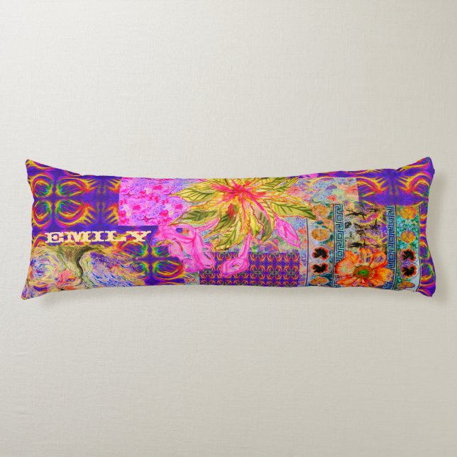 Crazy Floral Patchwork Colourful Purple Body Pillow (Front)