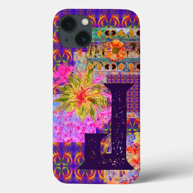 Crazy Floral Patchwork Colourful Purple Monogram Case-Mate iPhone Case (Back)