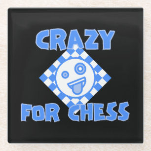 Crazy for chess glass coaster