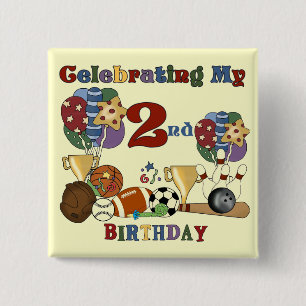 Crazy For Sports 2nd Birthday T-shirts and Gifts 2 Inch Square Button