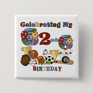 Crazy For Sports 2nd Birthday T-shirts and Gifts 2 Inch Square Button