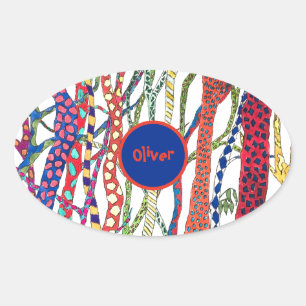 crazy forest colourful happy birthday  oval sticker
