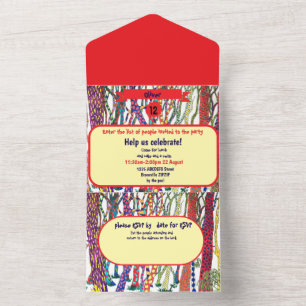 Crazy forest watercolour birthday  all in one invitation