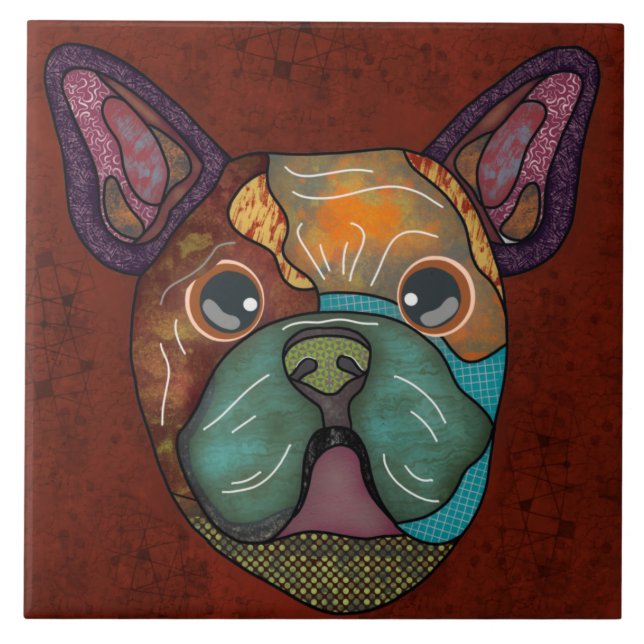  Crazy French Bulldog ugly face Ceramic Tile (Front)